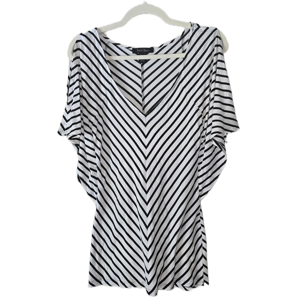White House Black Market Chevron Striped Dolman Sleeve V-Neck Top Black White XS